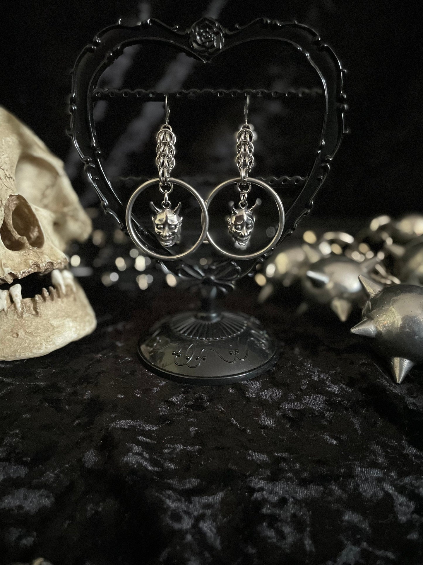 Mini Hannya/ oni chainmail earrings