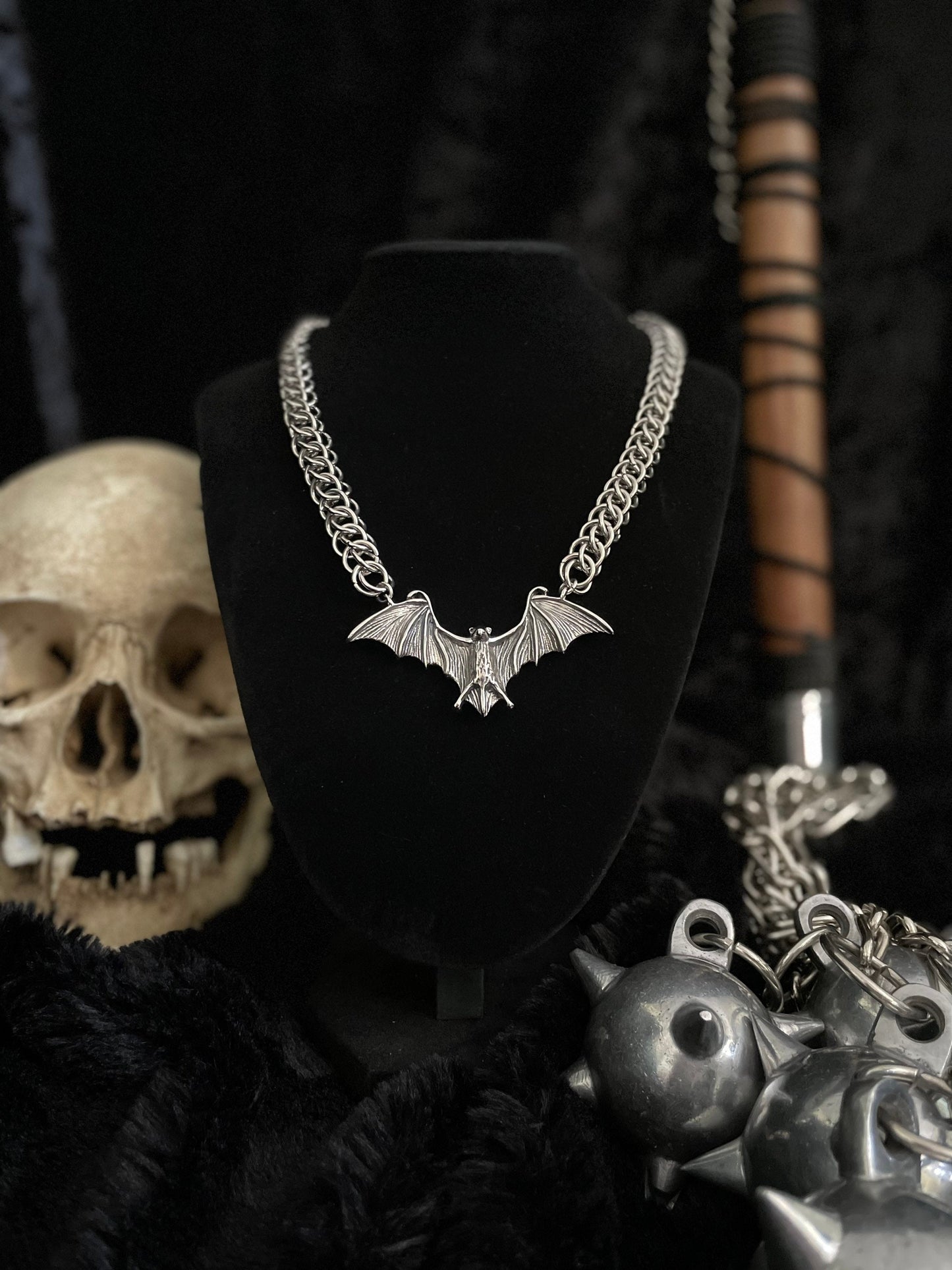 Bat necklace, gothic necklace, chainmaille
