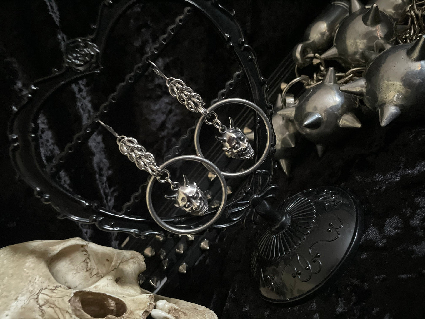 Mini Hannya/ oni chainmail earrings