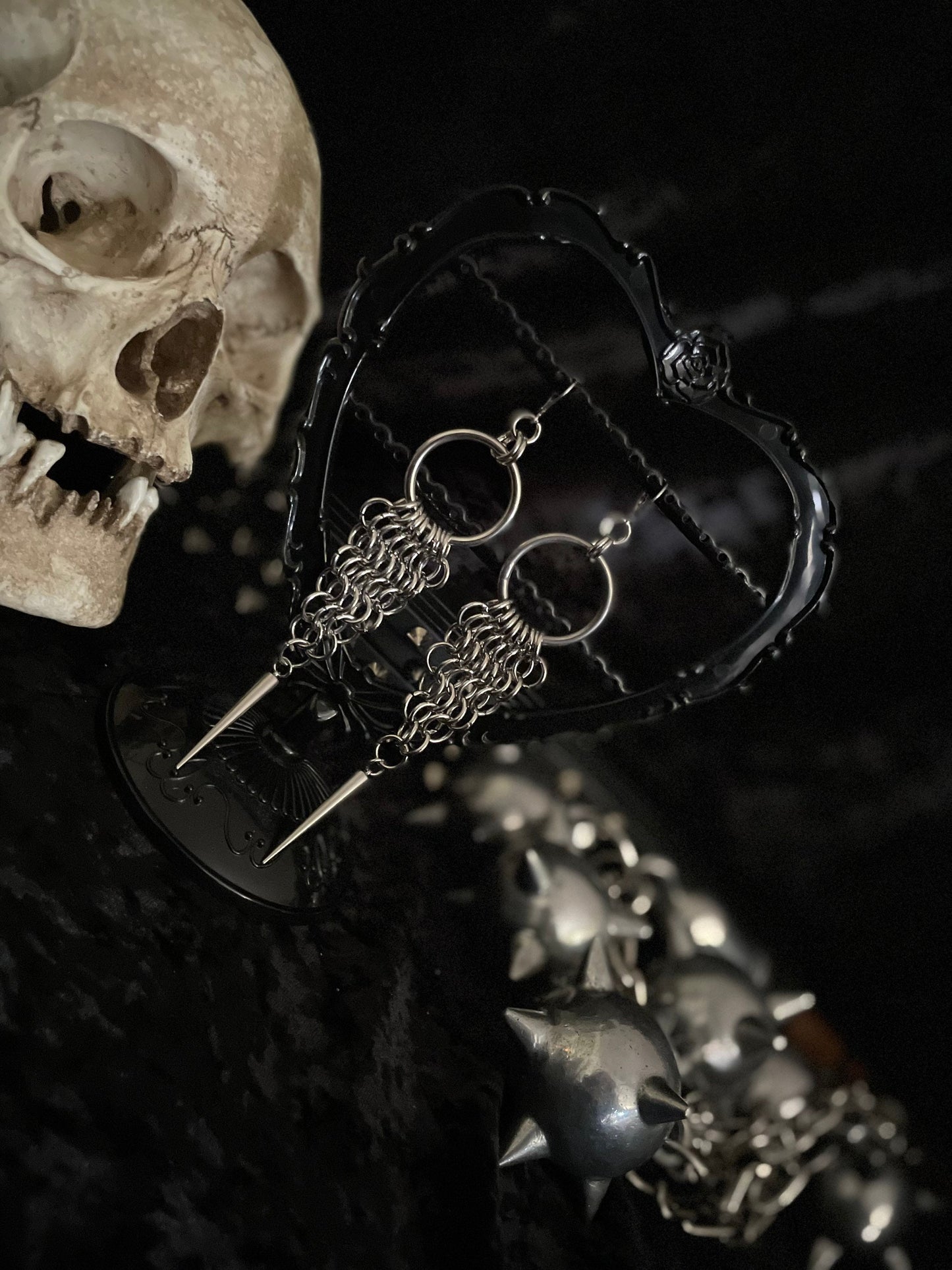 Chainmail spike earrings