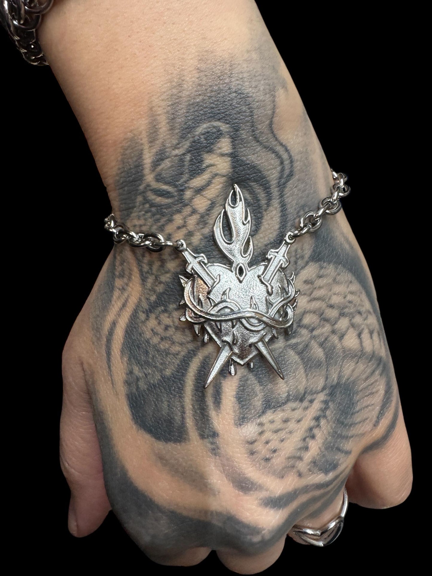 Sacred heart bracelet, gold or silver