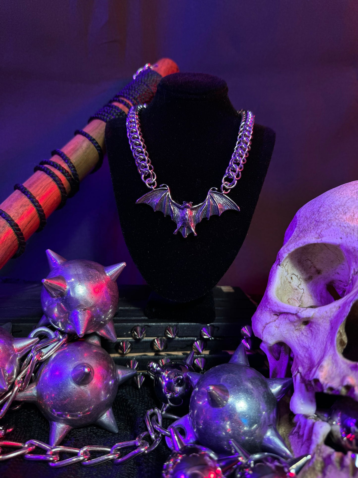 Bat necklace, gothic necklace, chainmaille