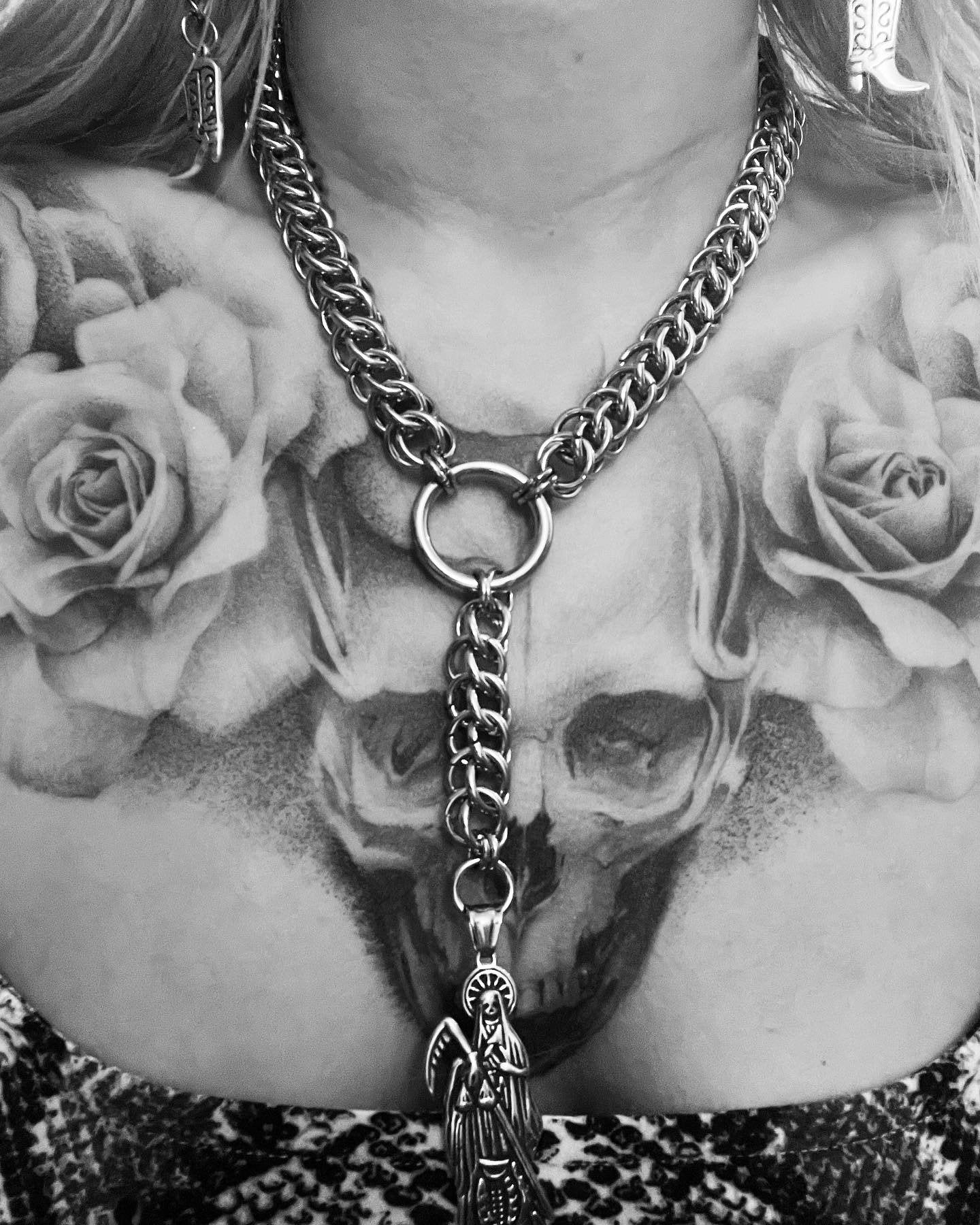 Santa muerte chainmaille necklace