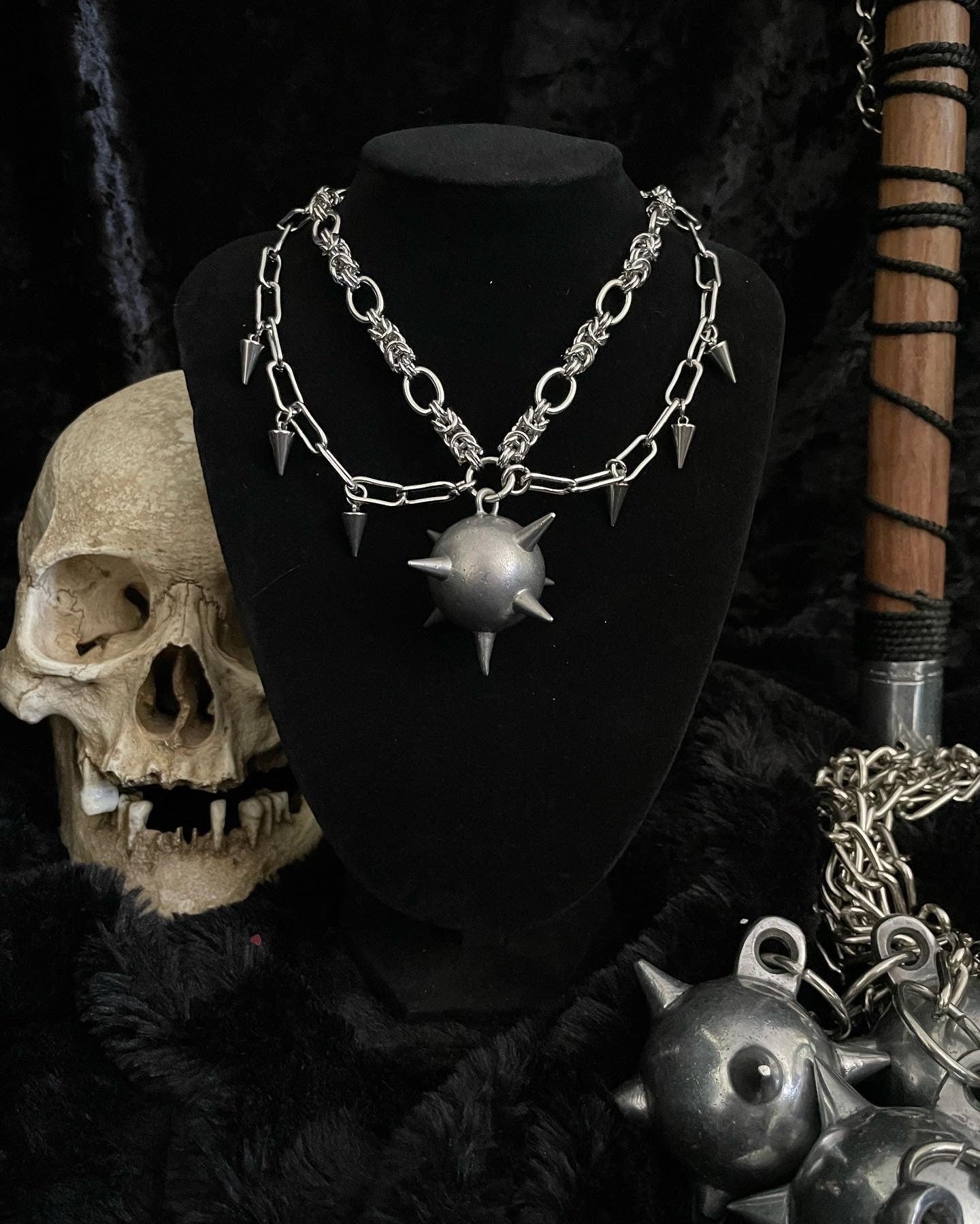 Chainmaille flail necklace, Spikey medieval chain