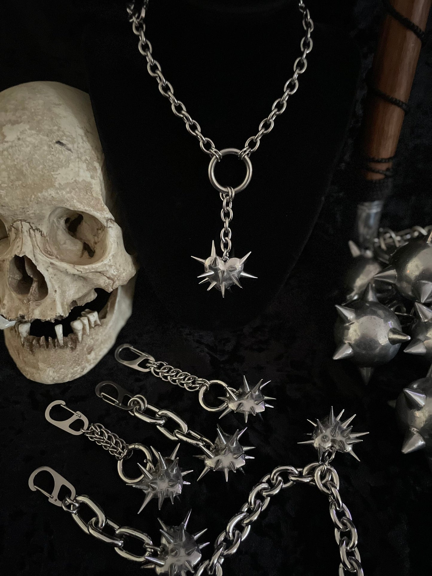 Spikey Heart flail necklace