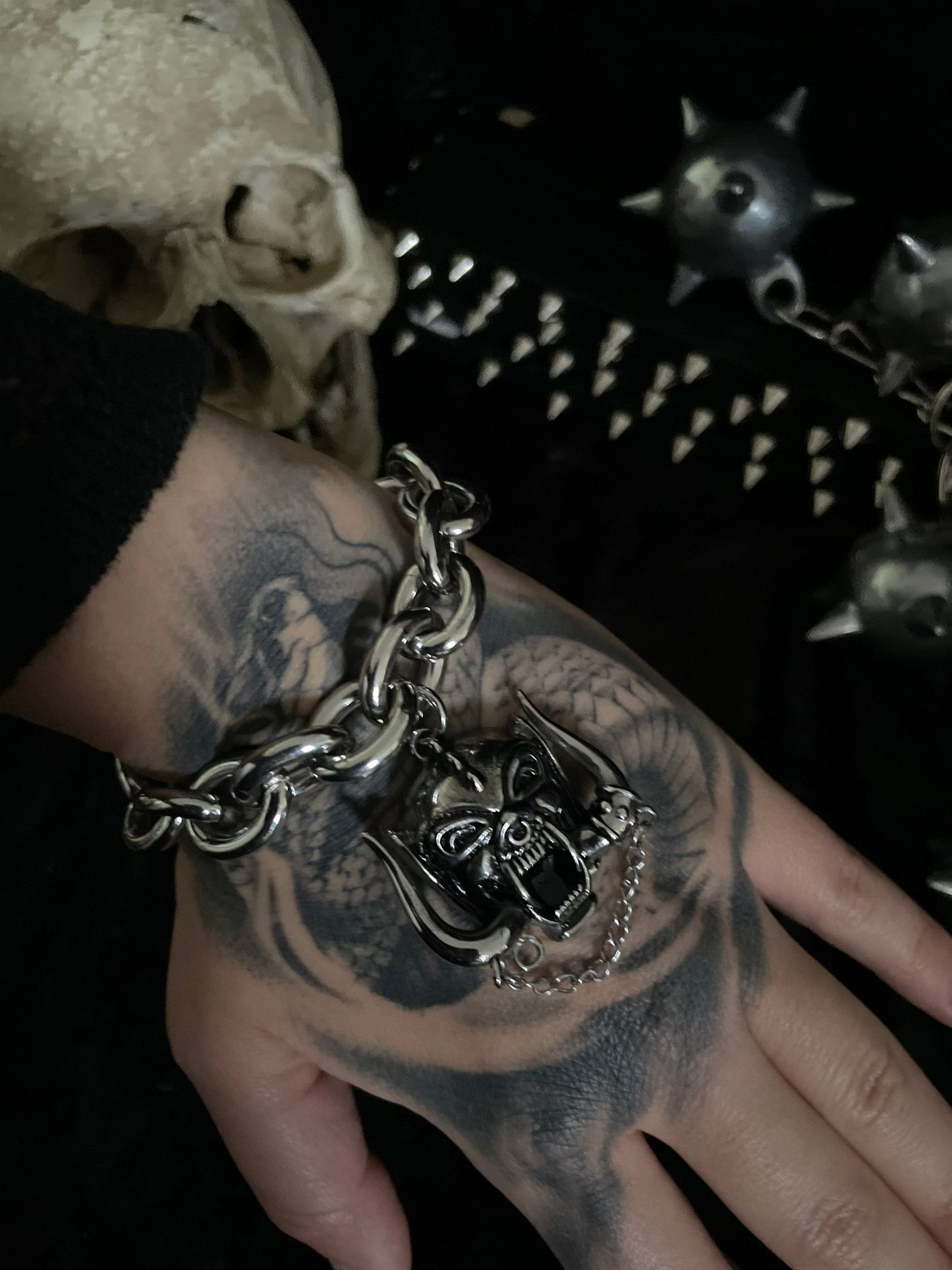 Stainless snaggletooth bracelet