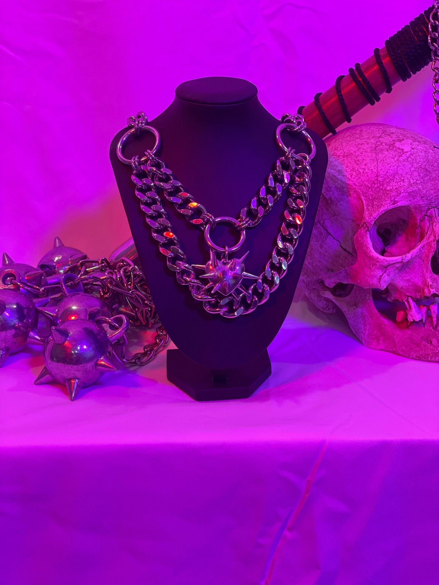 Cuban link heart flail necklace