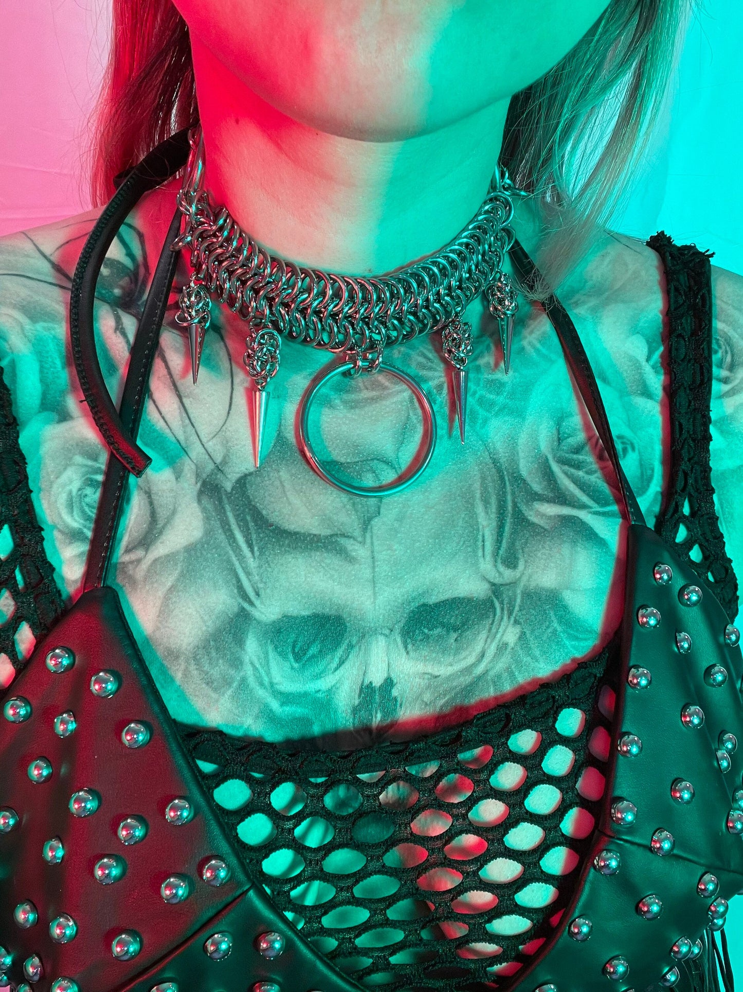 Spiked Chainmail O-ring necklace