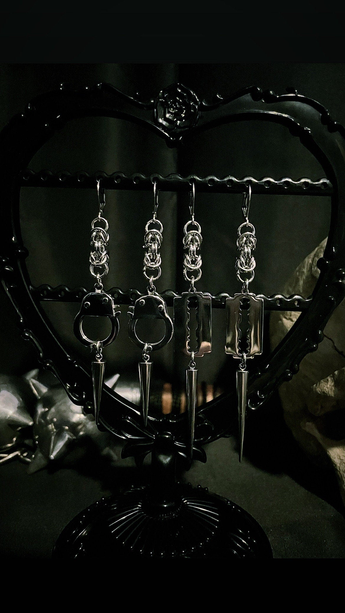 Spiked razor blade/ handcuff earrings