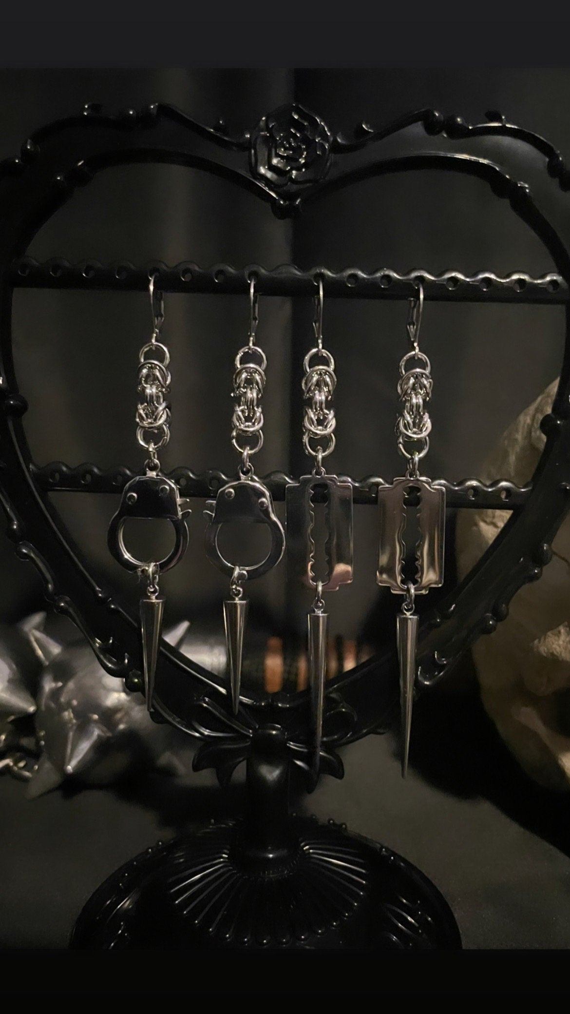 Spiked razor blade/ handcuff earrings