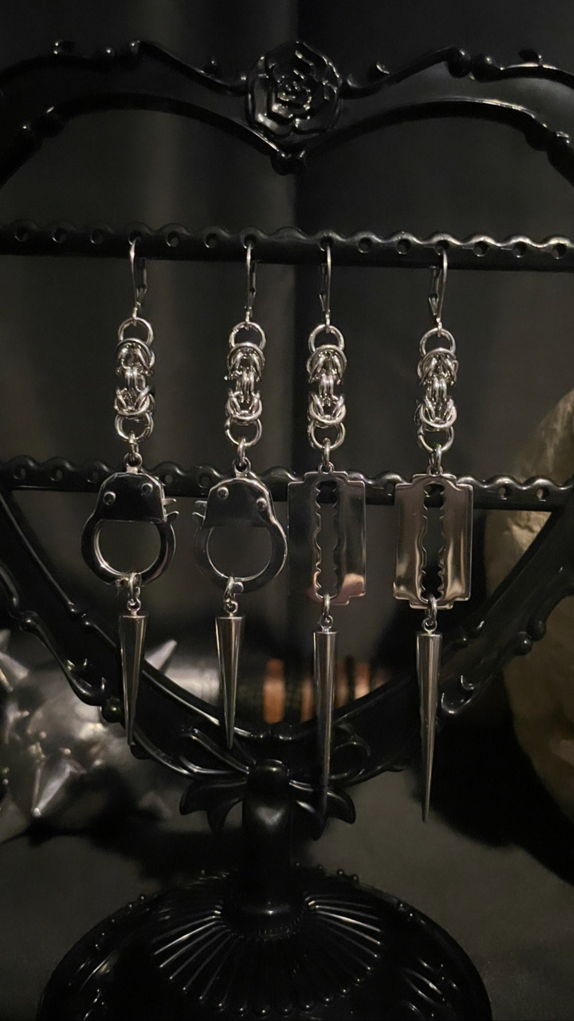 Spiked razor blade/ handcuff earrings