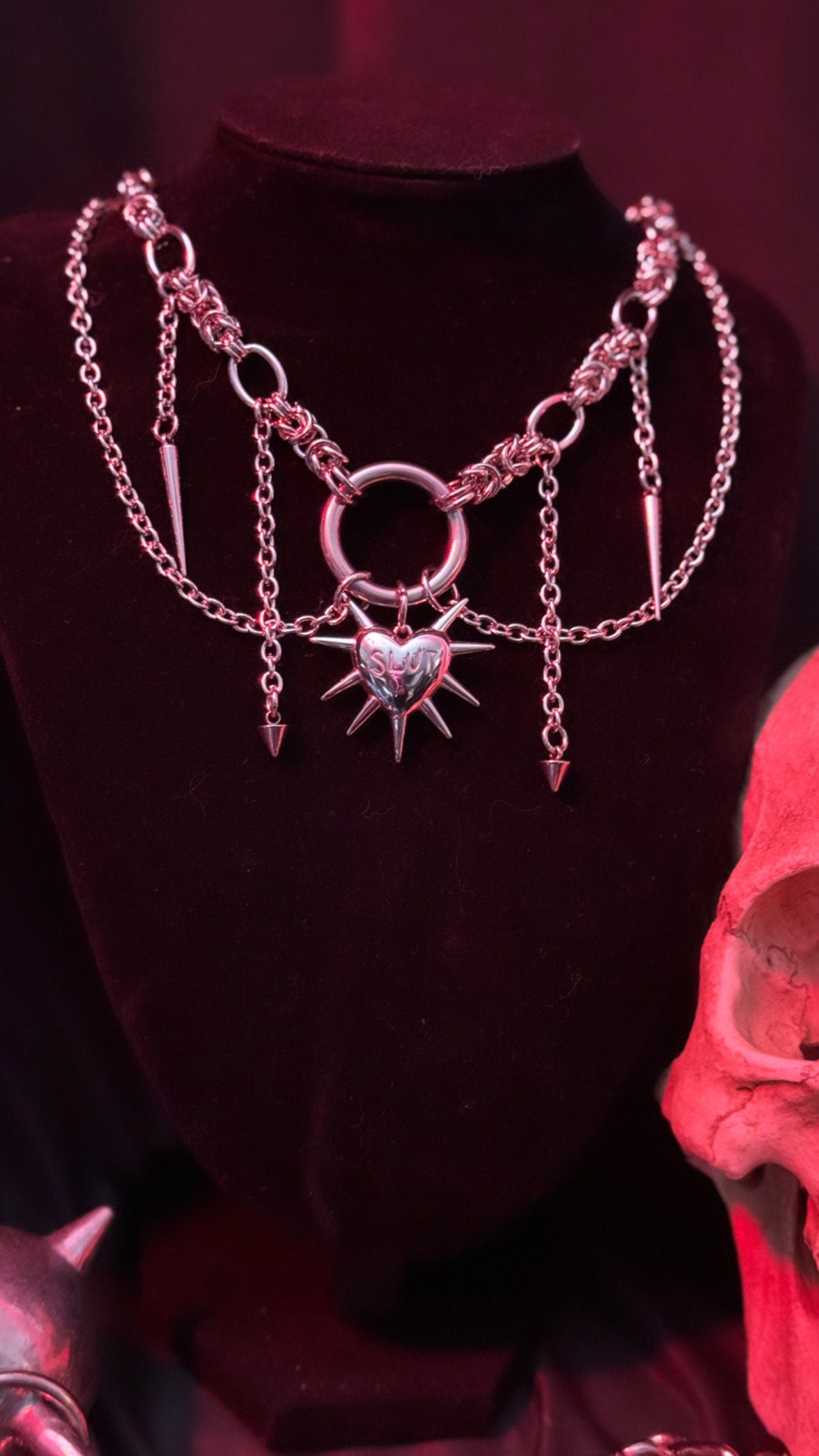 Reversible slut/whore Chainmail heart chain