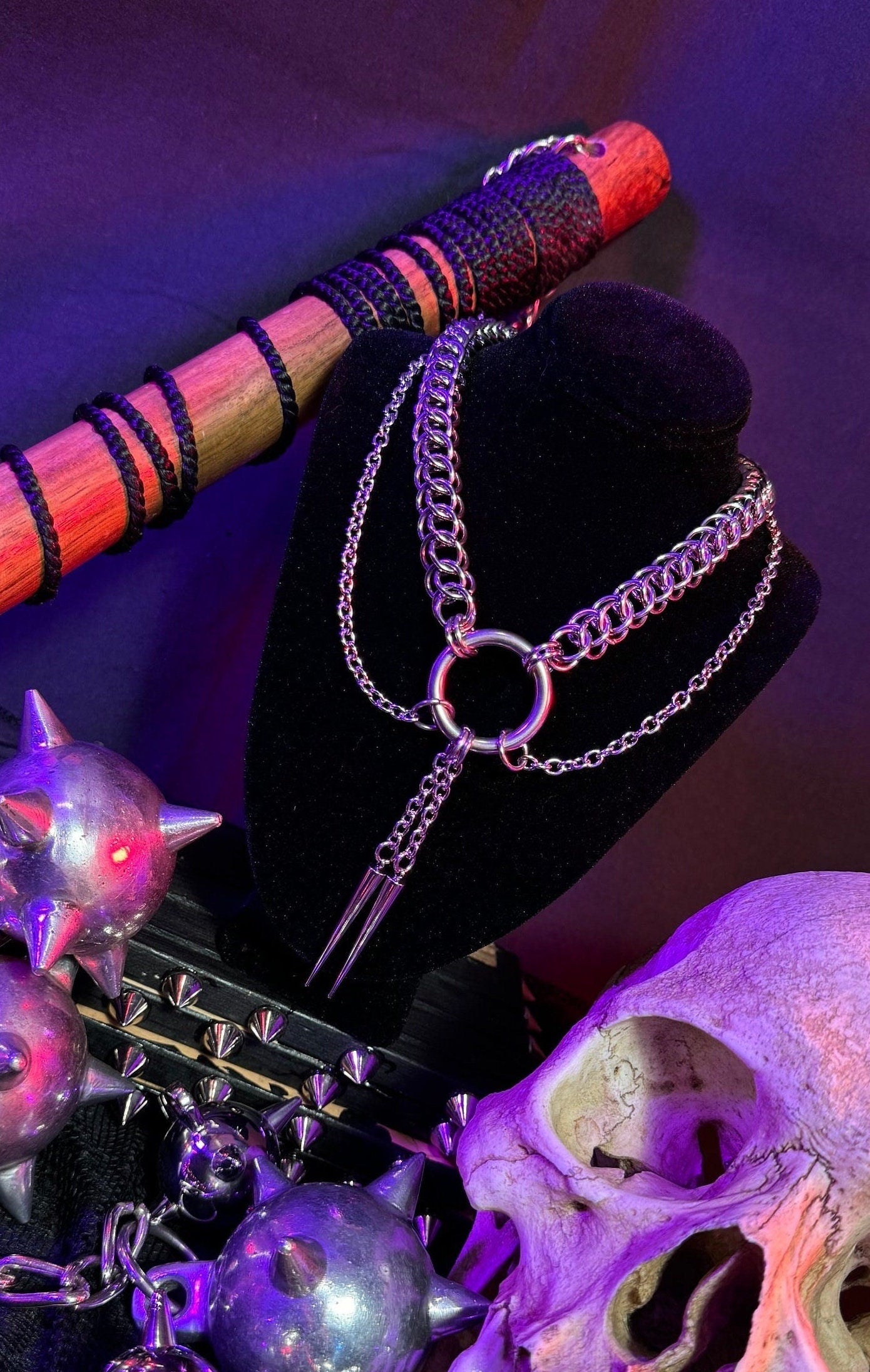 Spiked bolo choker (silver or gold)