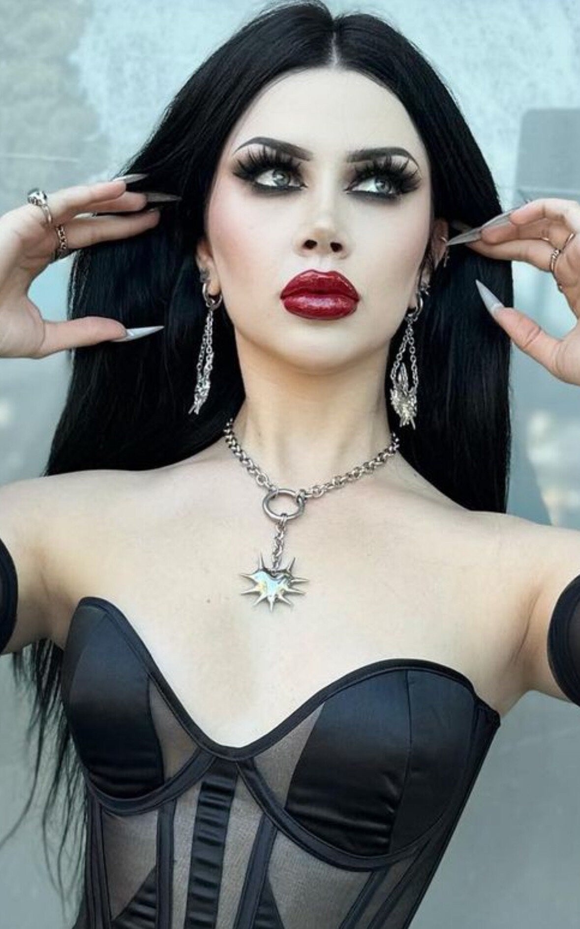 Side spiked Heart flail necklace
