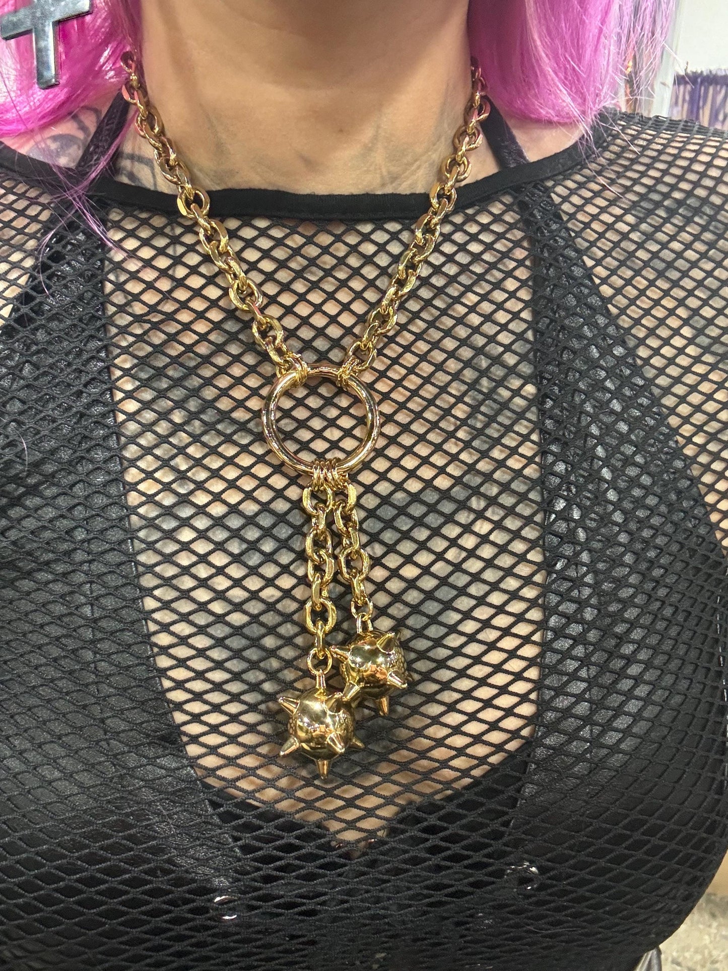 Gold flail double mace chain