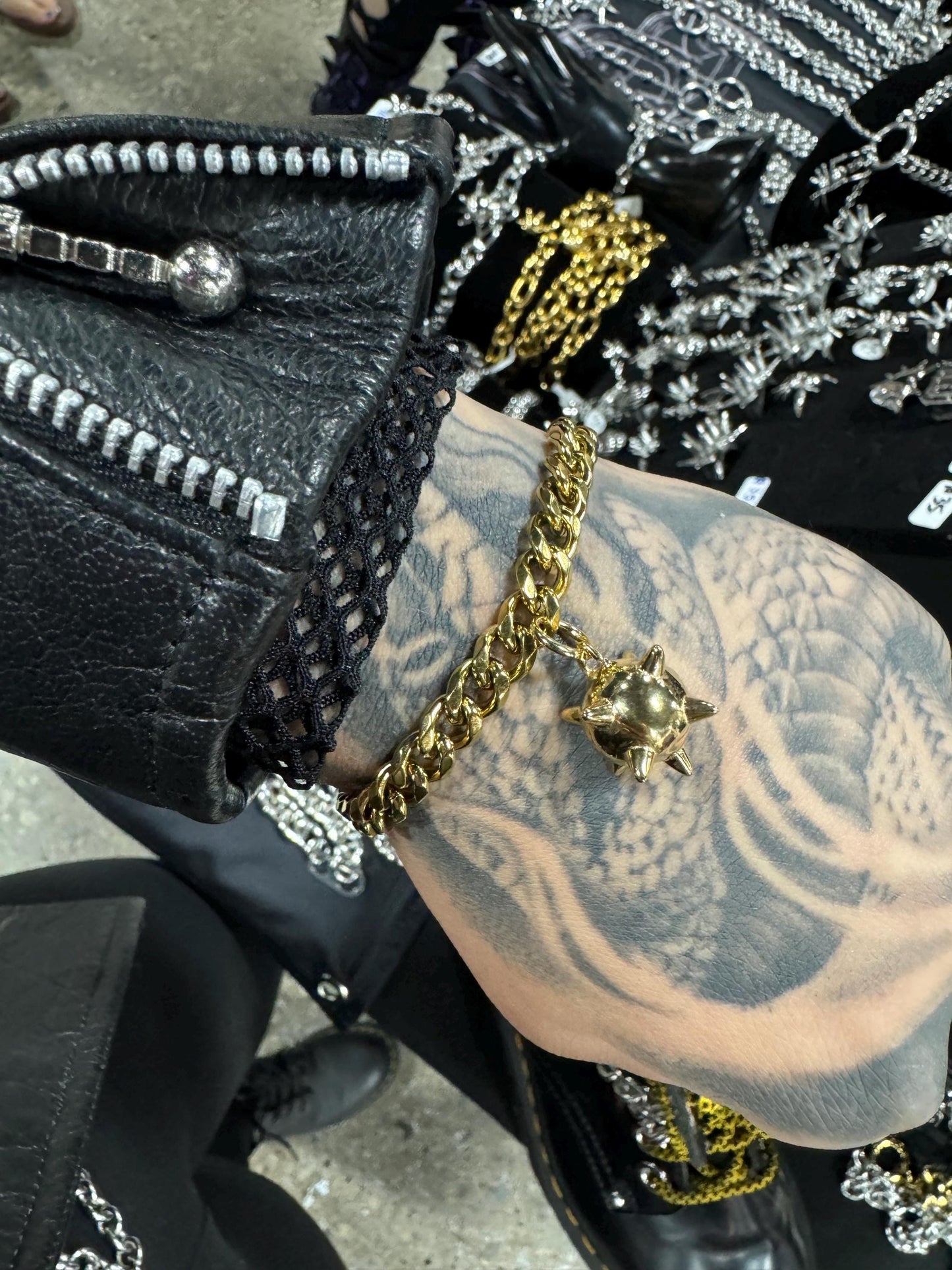Gold Flail/ Mace Bracelet Cuban link
