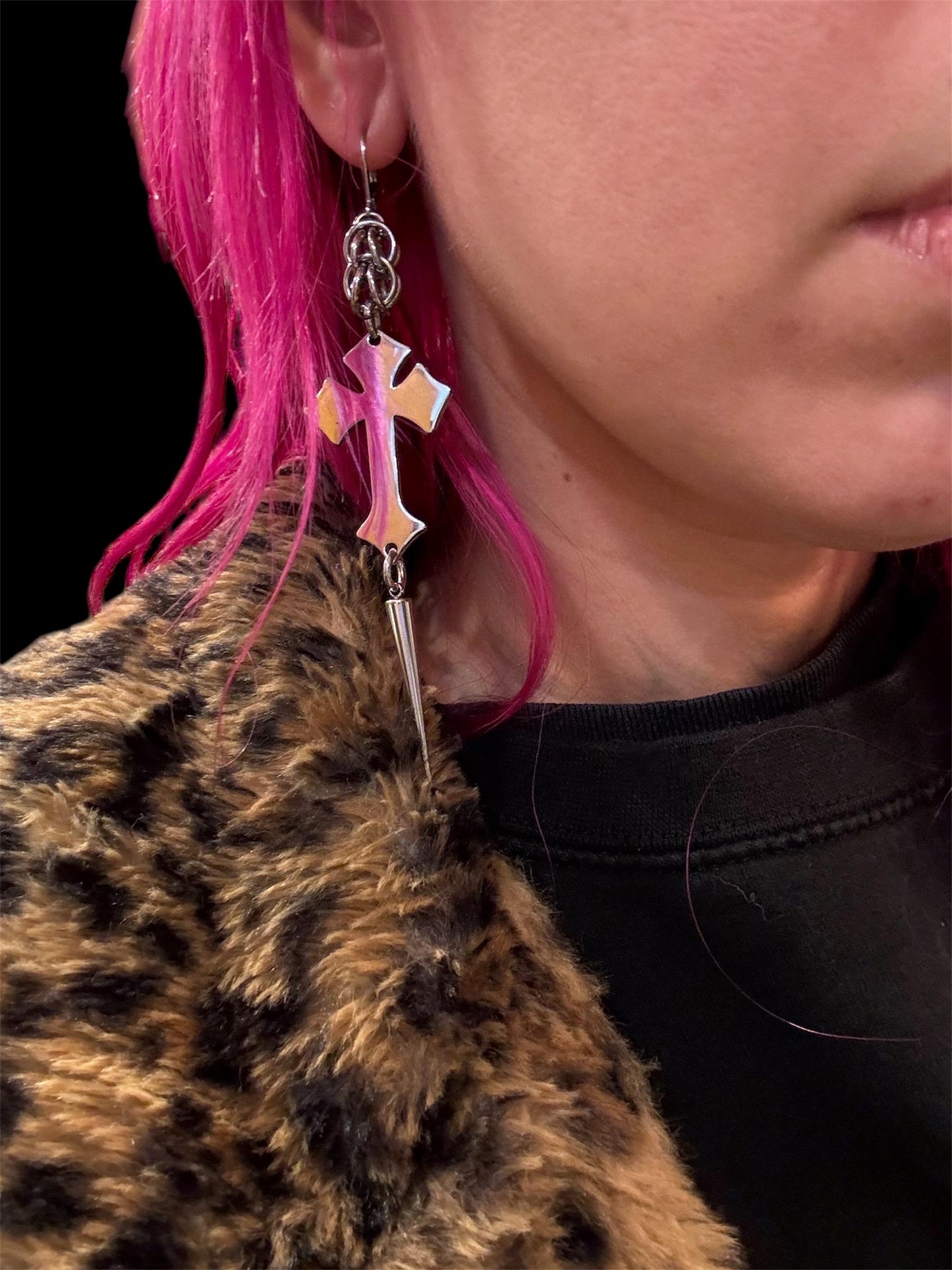 Spiked cross earrings