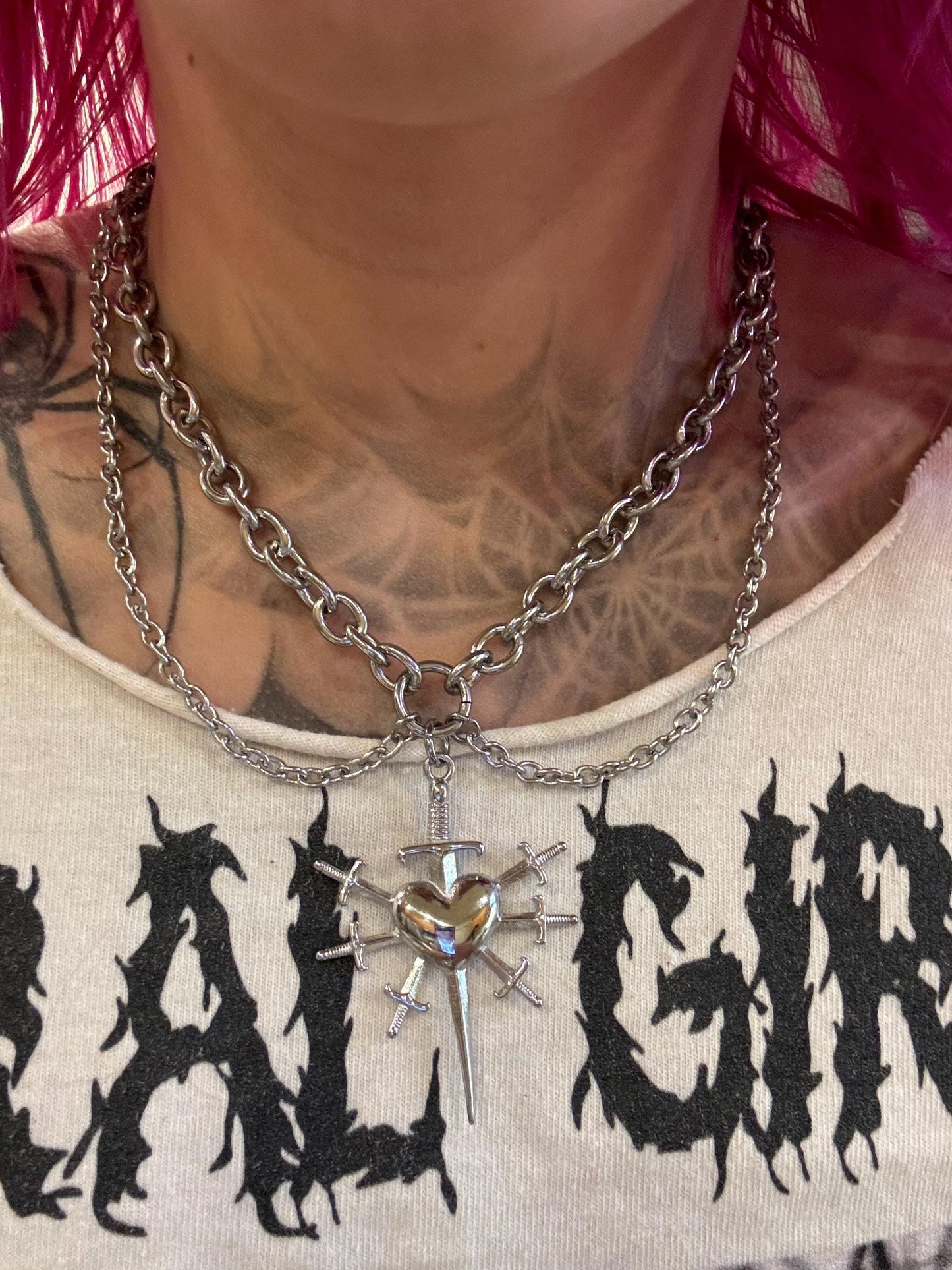 Heart dagger drop chain