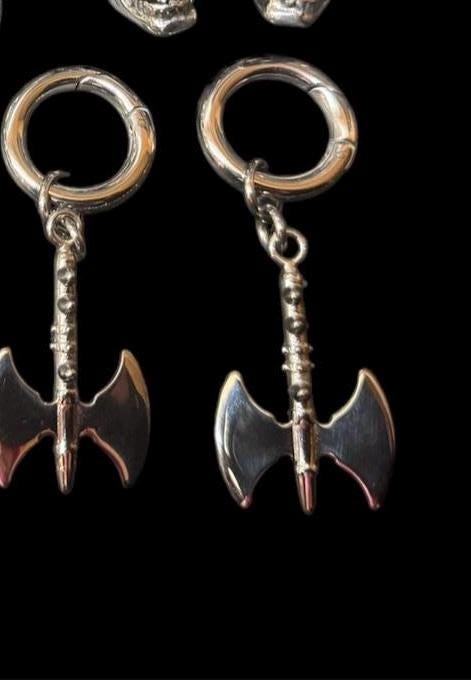Ear weights, Medieval Skulls, battle axe, dagger, cross, flails