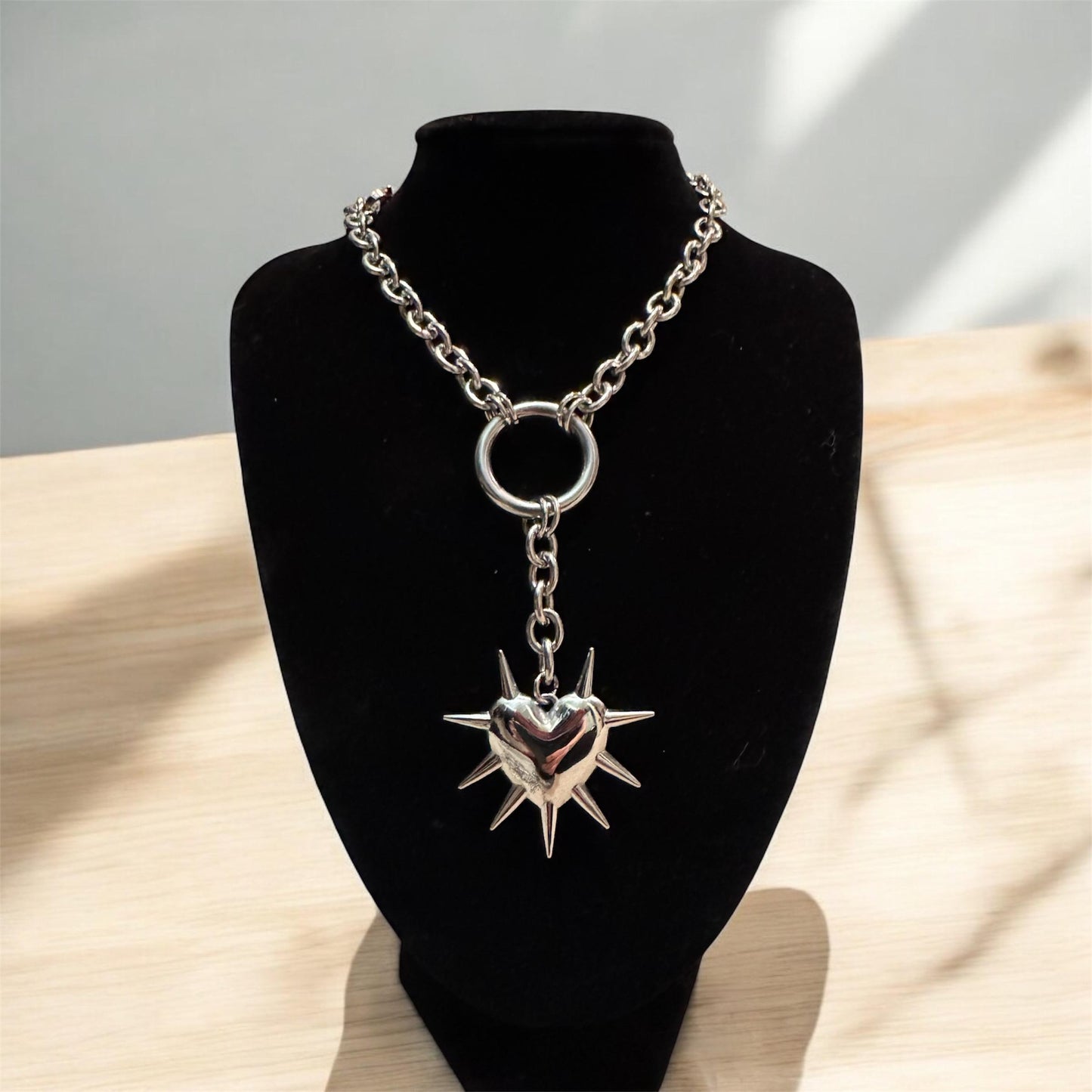 Side spiked Heart flail necklace