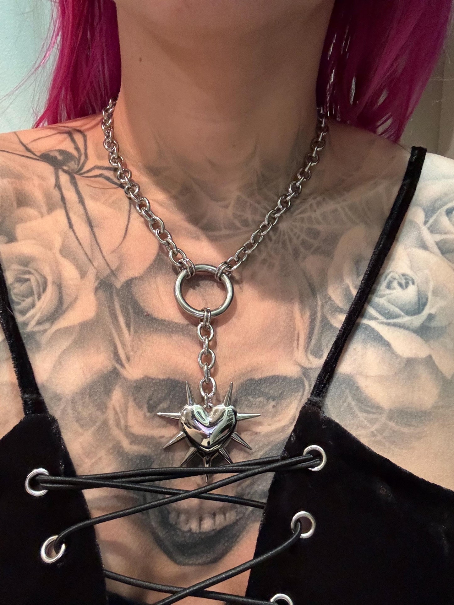 Side spiked Heart flail necklace