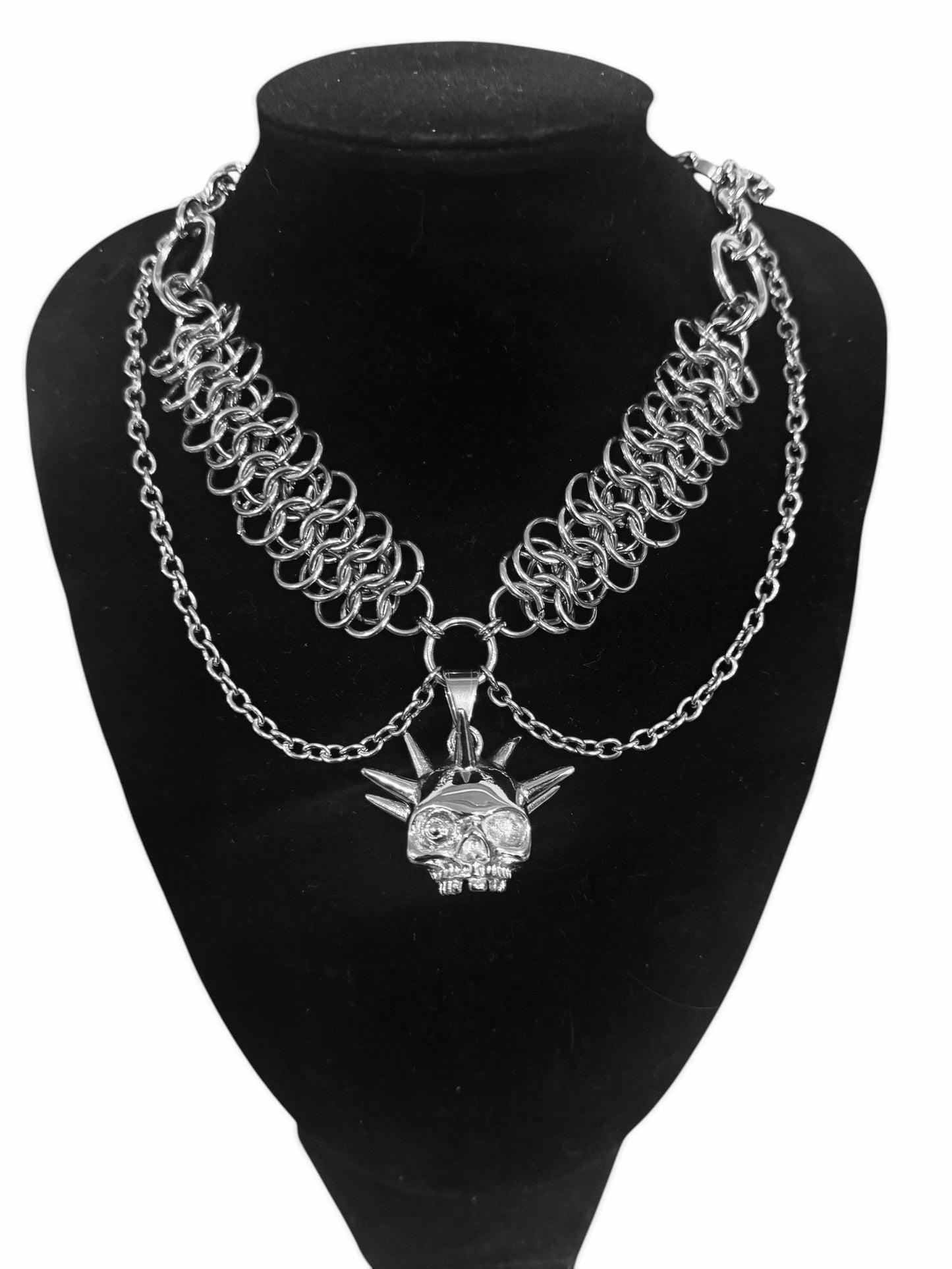 Axe, dagger, scorpion, skull, heart, flail, mace spider necklace, chainmaille