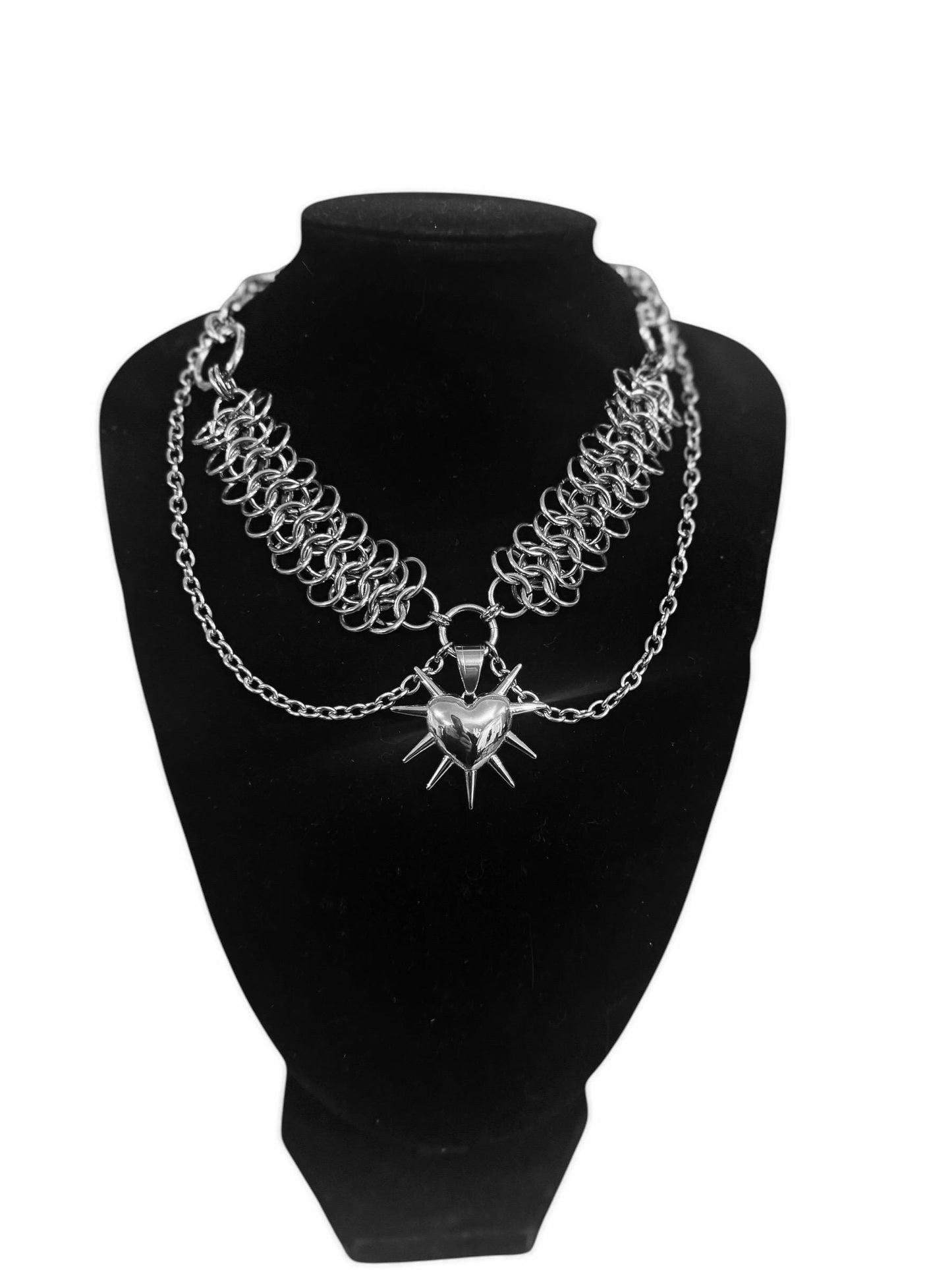 Axe, dagger, scorpion, skull, heart, flail, mace spider necklace, chainmaille