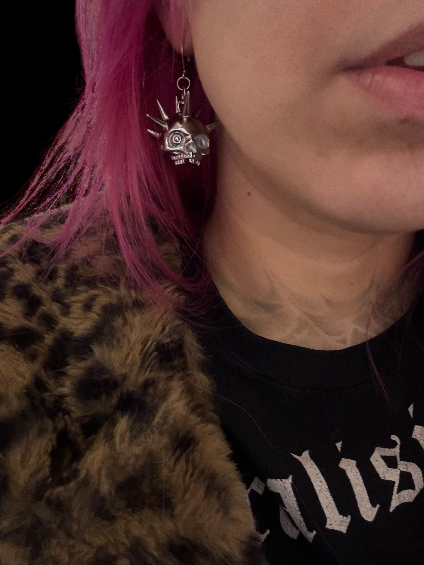 Spiked skull flail earrings