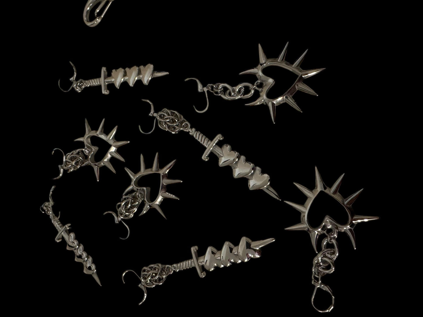 Spikey hearts & Dagger earrings