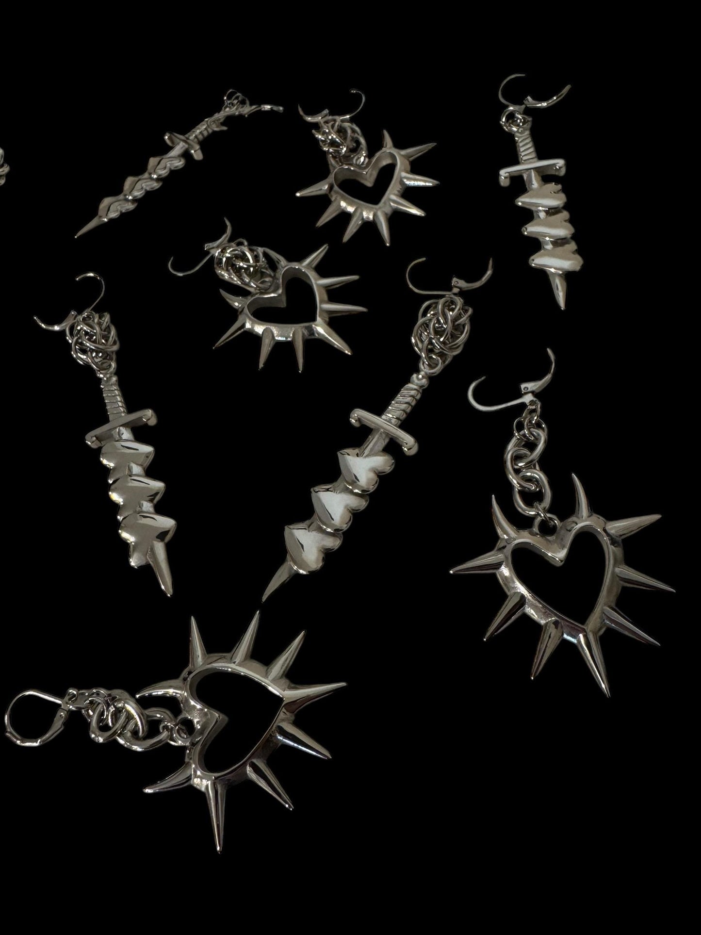 Spikey hearts & Dagger earrings
