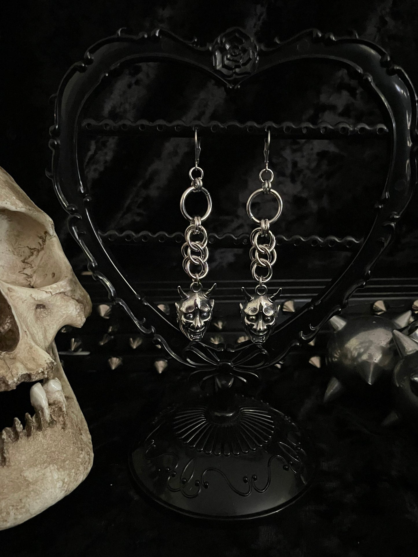 Mini Hannya/ oni chainmail earrings
