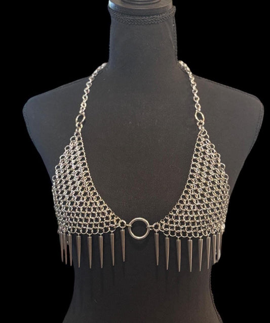 Chainmail bra harness, spiked bra