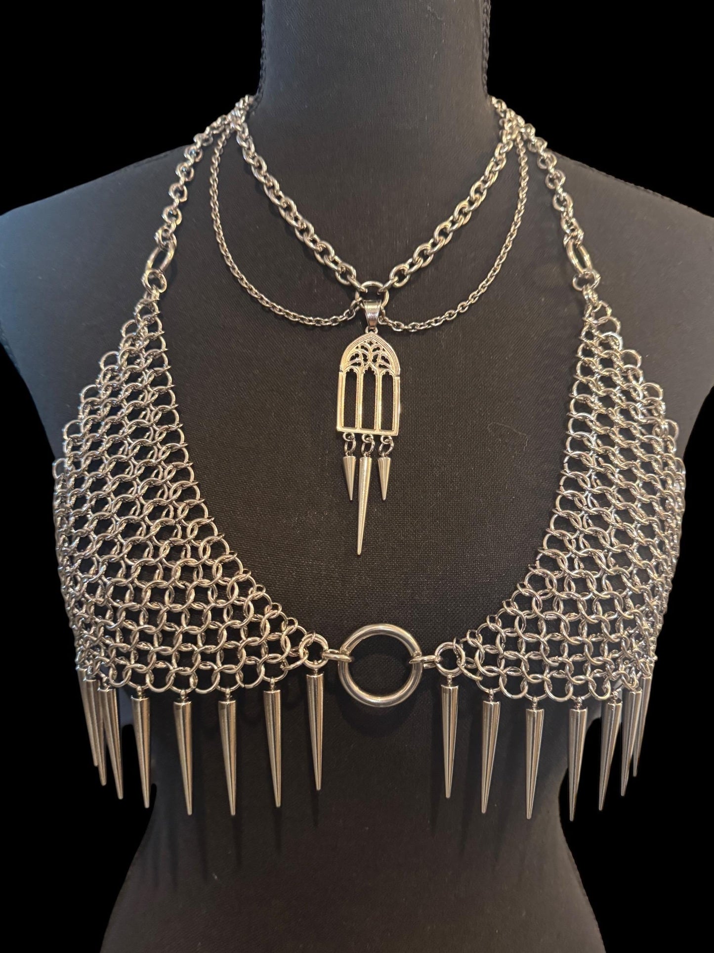 Chainmail bra harness, spiked bra