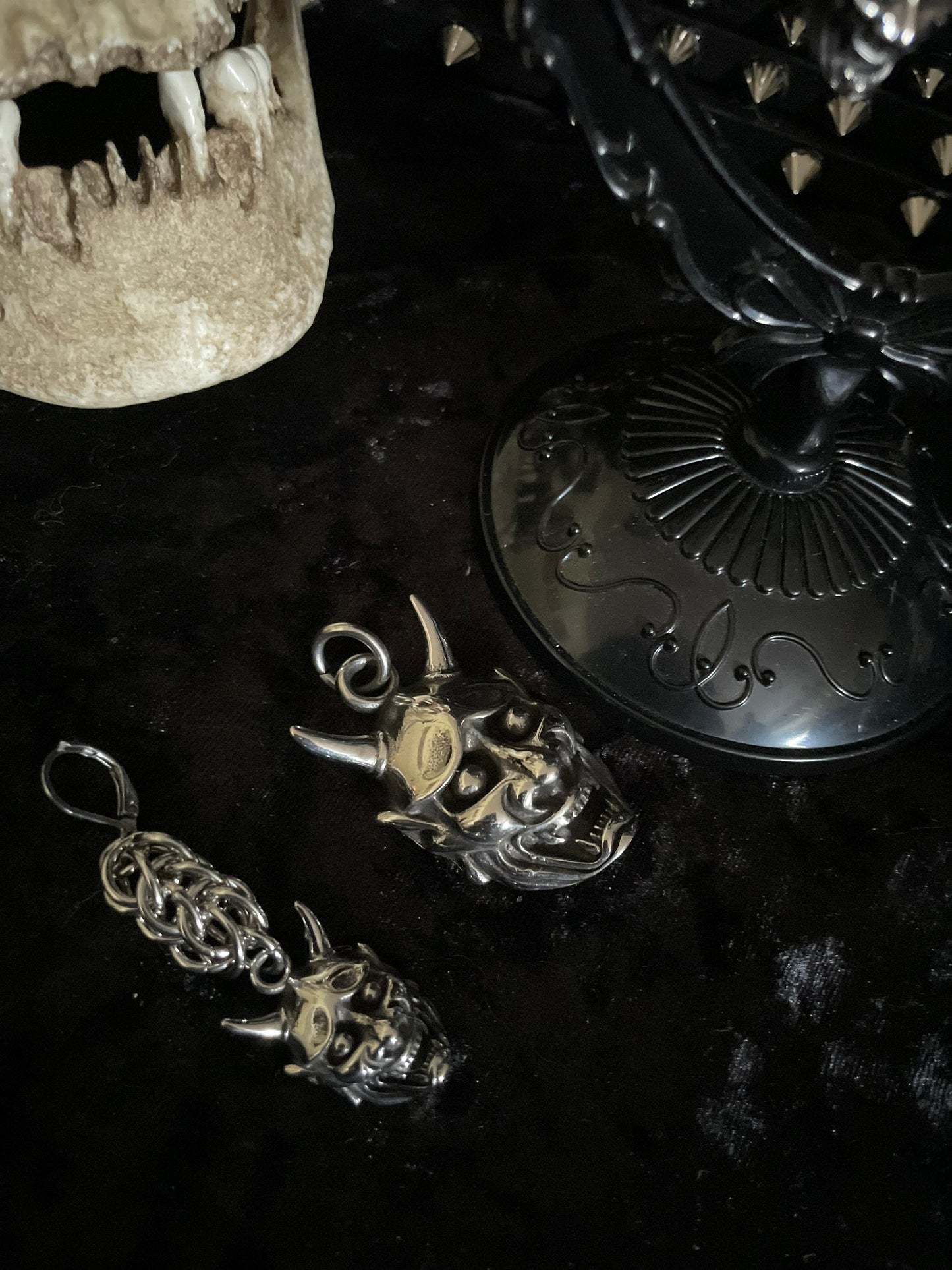 Mini Hannya/ oni chainmail earrings