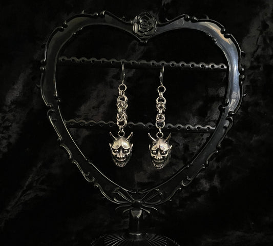 Mini Hannya/ oni chainmail earrings