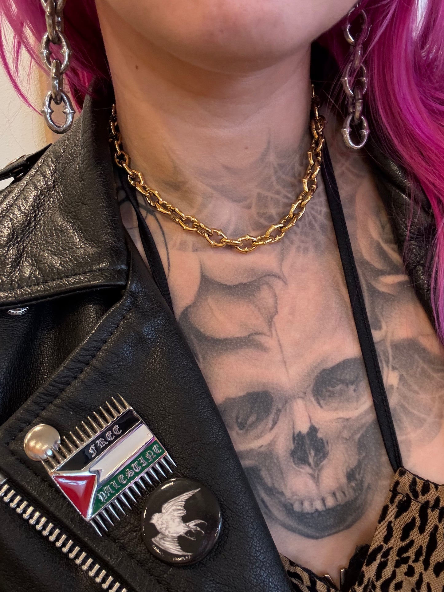 Spikey link chain w mace(silver or gold)