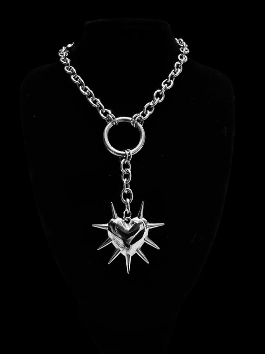 Side spiked Heart flail necklace (silver or gold)