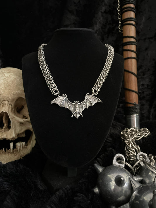Bat necklace, gothic necklace, chainmaille