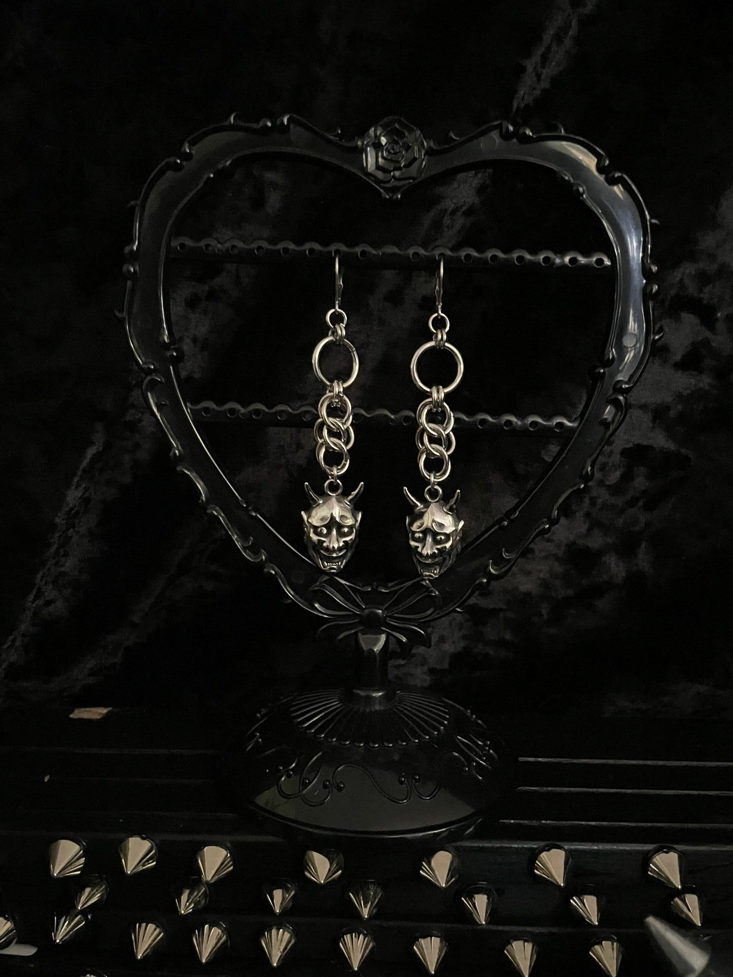 Mini Hannya/ oni chainmail earrings