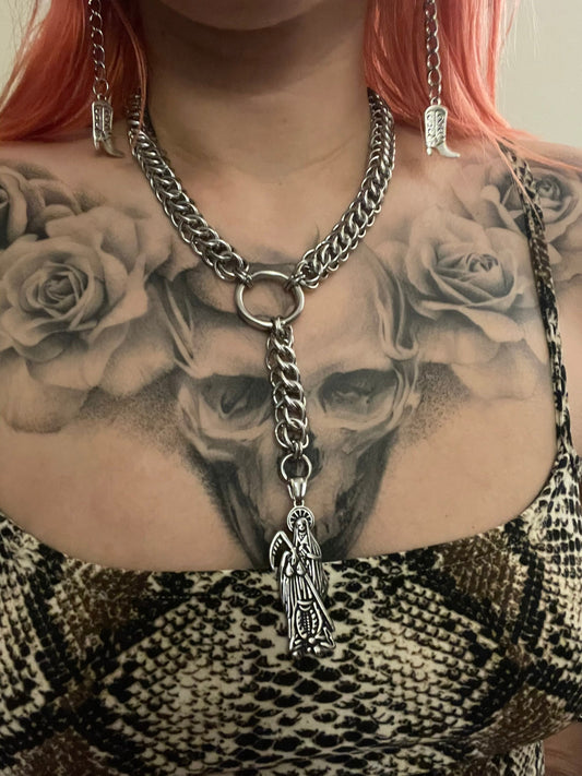 Santa muerte chainmaille necklace