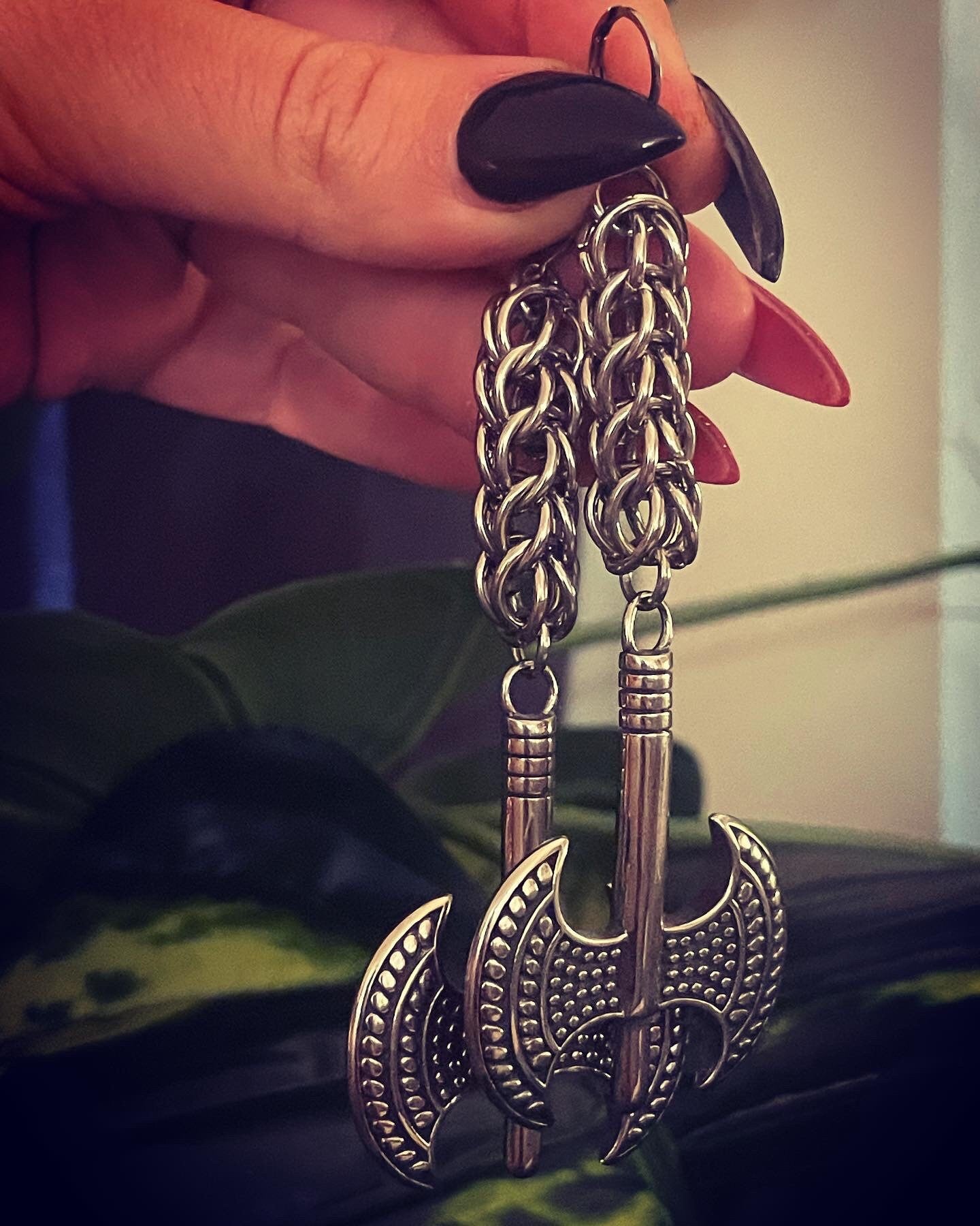 Battle Axe, Medieval Chainmaille axe earrings