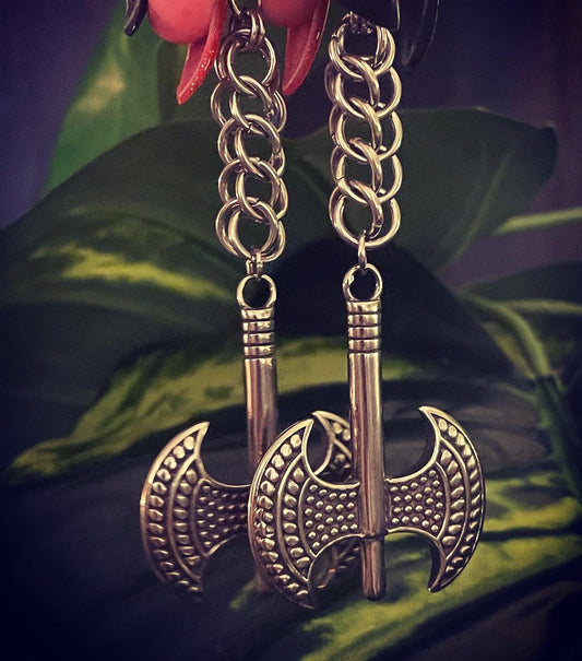 Battle Axe, Medieval Chainmaille axe earrings