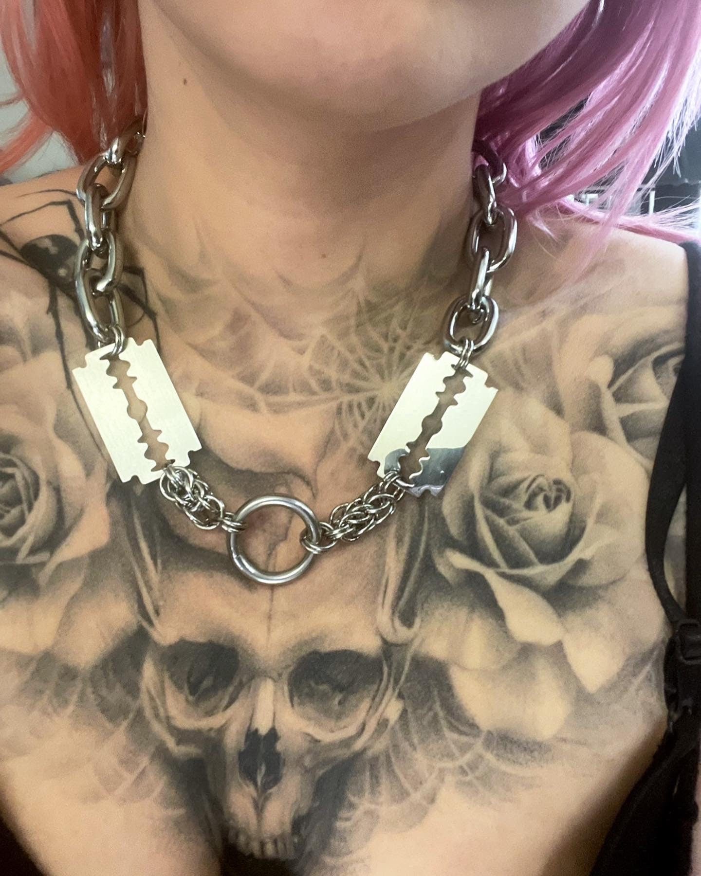 razor blade chainmaille necklace