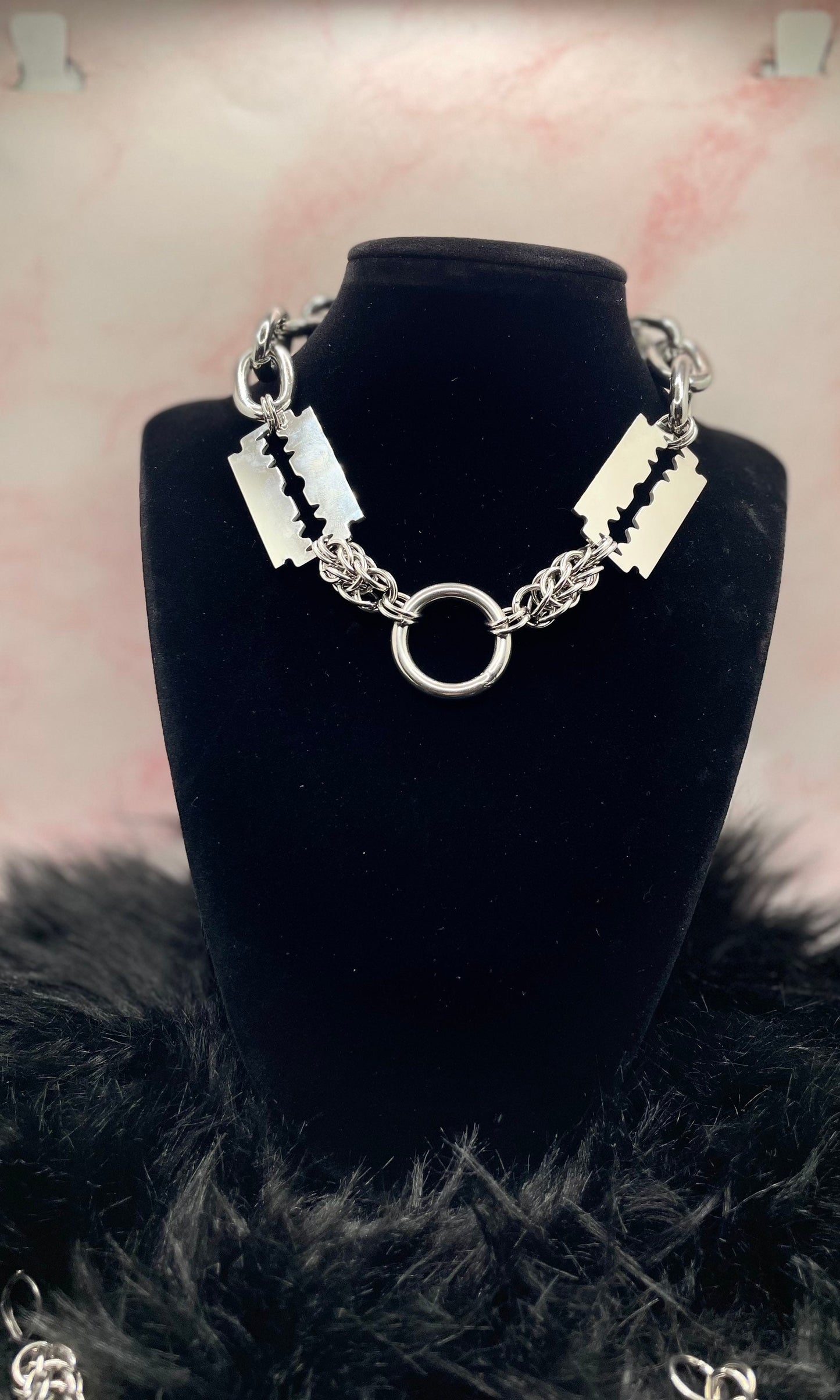 razor blade chainmaille necklace