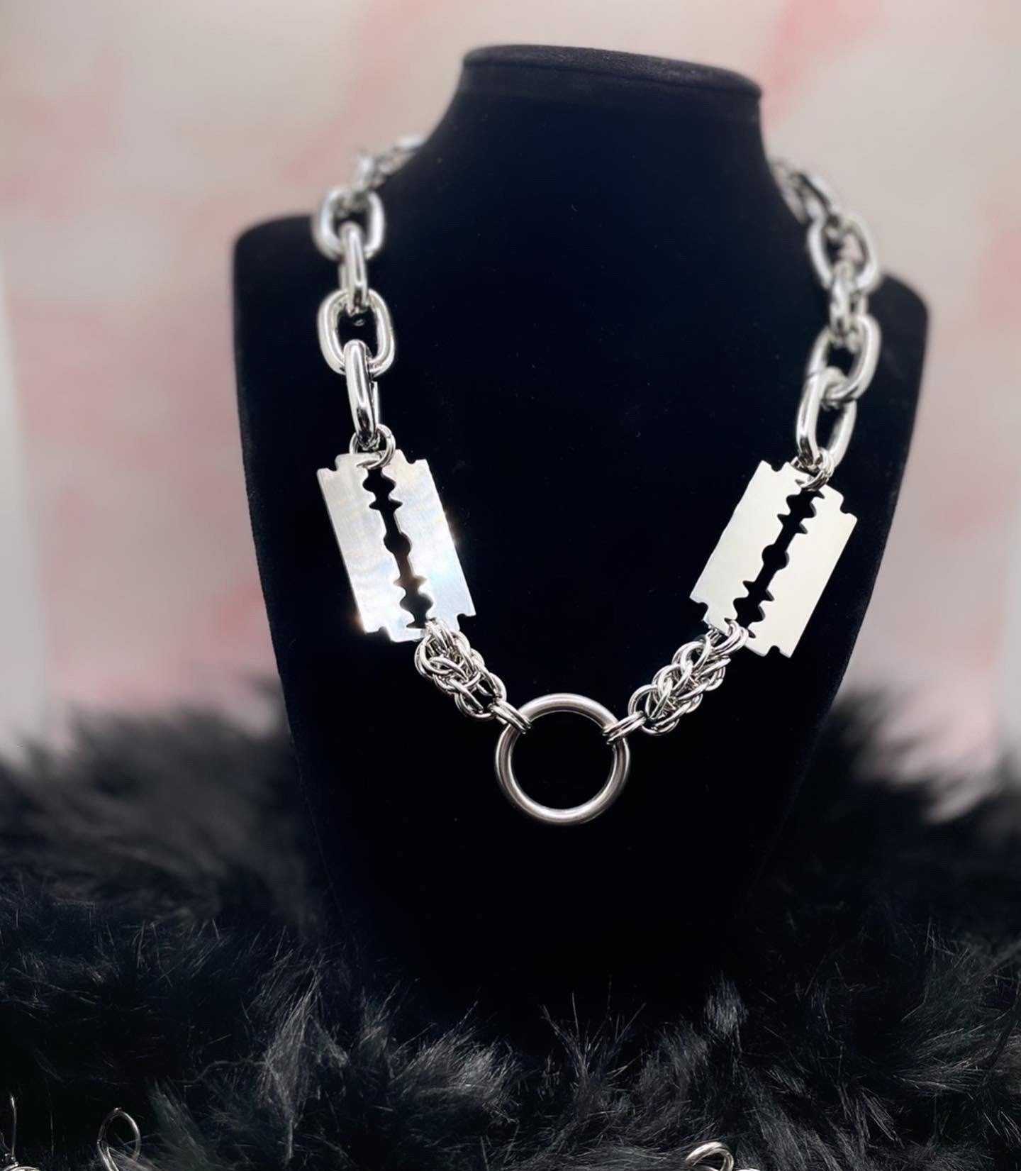 razor blade chainmaille necklace