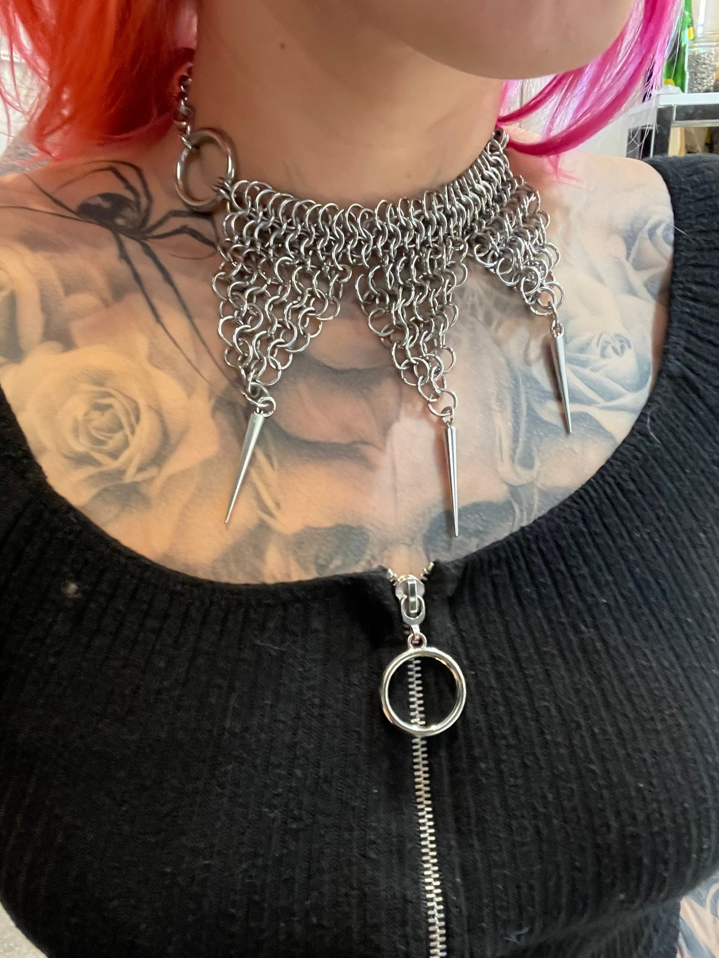 Spiked chainmaille choker