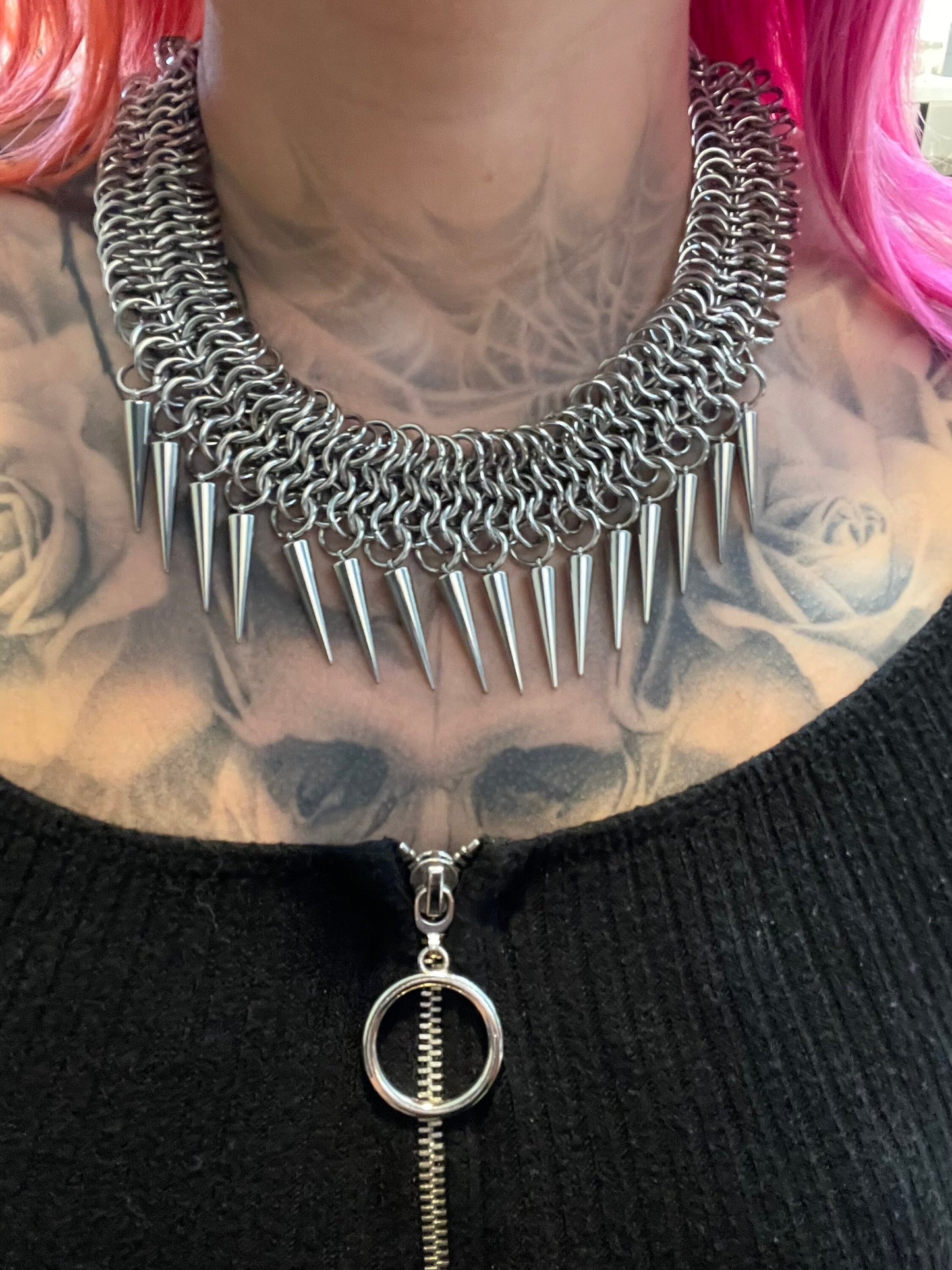Chainmaille spiked necklace