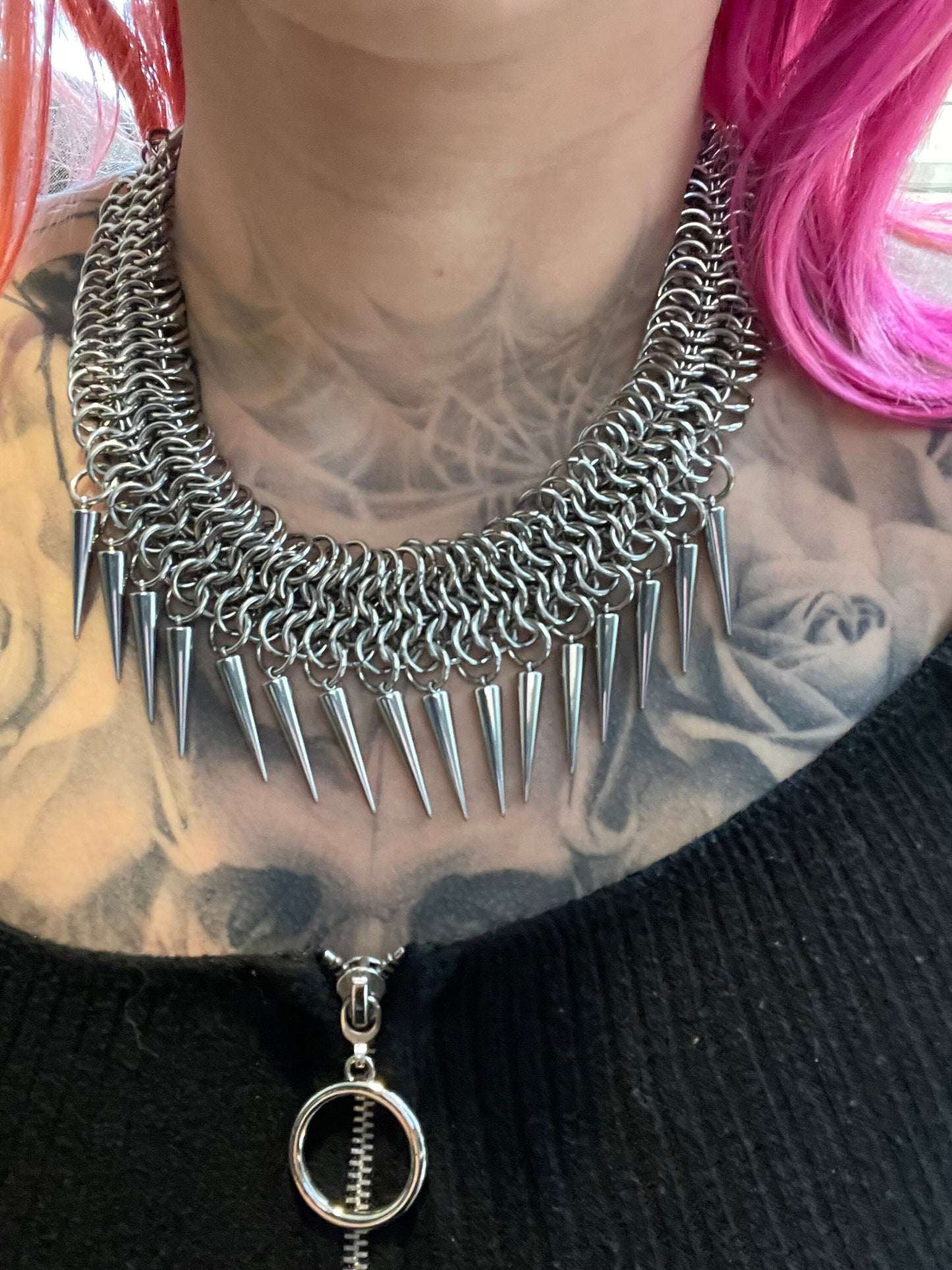 Chainmaille spiked necklace