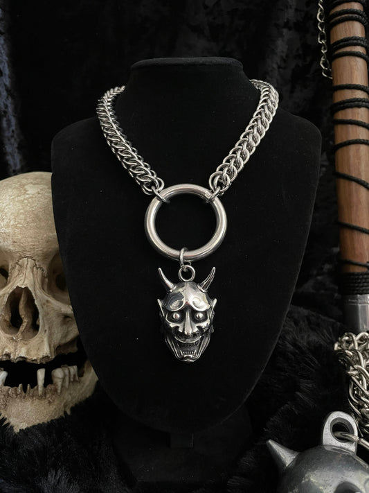 Oni mask chainmaille necklace