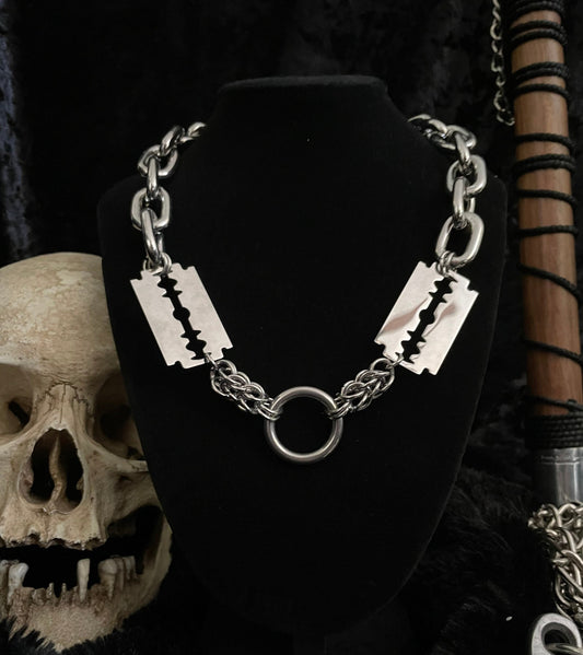 razor blade chainmaille necklace